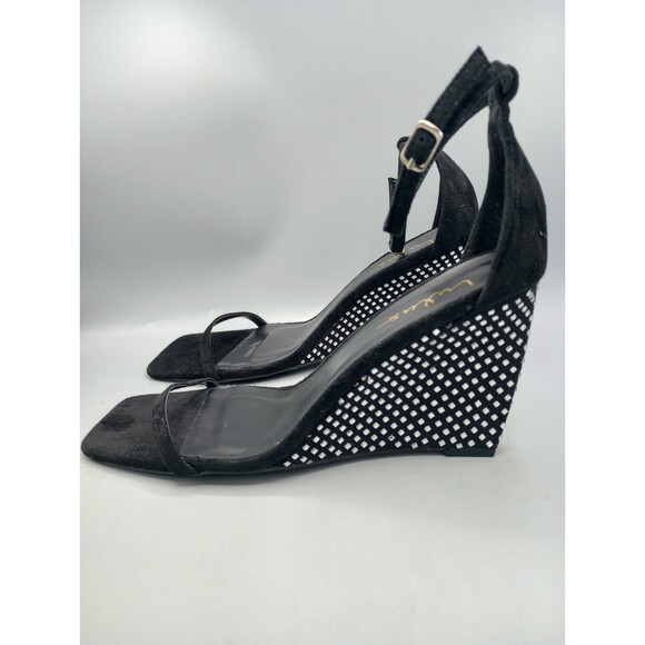 Lagaro Black Suede Rhinestone Ankle Strap Platform Wedge Sandals Women’s Sz 10 - Picture 5 of 12
